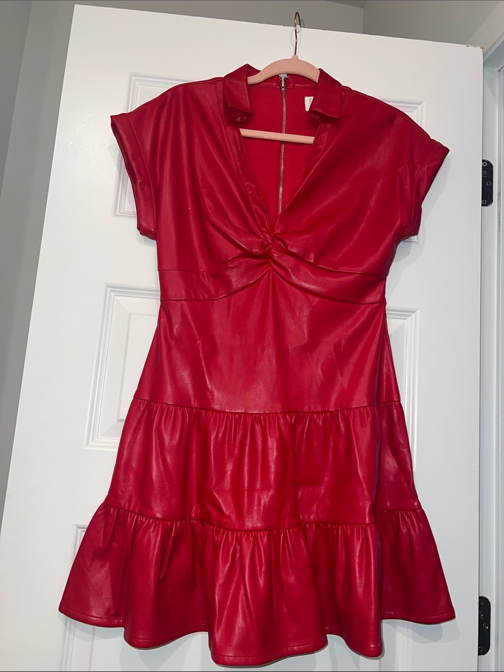 Fate Red Faux-Leather Twist Knot Mini Dress